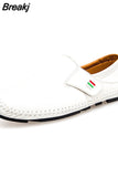 Men Soft Casual Loafers Handmade Leisure Shoes Breathable Slip-On Flats Comfortable for Drive White Sneakers for
