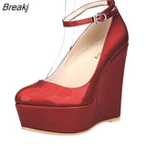 Women Sexy Shoes High Heels Platform Pumps Slipsole Wedges Buckle Strap Round Toe Stilettos Wedding