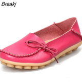 Moccasins Women Flats 2022 Autumn Woman Loafers Genuine Leather Female Shoes Slip On Ballet Bowtie Women's Shoes Big