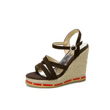 Women Wedges Sandal 2023 Summer New Arrival Female Platform Gladiator Bohemia Ankle Strap Peep Toe Flock Dress Shoes Size