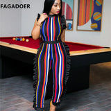 Women Fashion Striped Jumpsuits Ruffles Bodycon Rompers Designer New Elegant Sleeveless Ladies Office Playsuits