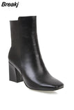 Women Side Zipper Comfortable Square Heel Ankle Boots Fashion Square Toe Keep Warm Winter Shoes Black Red White