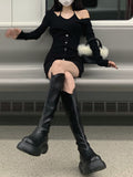 Bodycon Fake Two Dress Slim Woman Long Sleeve Vintage Black Dress Casual 2023 Autumn Korean Style Short Party Dress