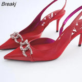 Summer New Ladies Dress Shoes Pointed Toe Red Ladies Slingback Stiletto Heels Fashion High Heels Sexy Ladies