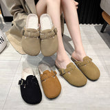 Breakj Plus Velvet Birken Shoes Women 2025 Autumn And Winter New Lazy Bag Head Half Slippers Fashion Wearing Wool Cotton