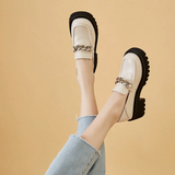 Loafers Women of Shoes PU Platform Shoes Round Toe Metal Chain Slip-on Ladies 2023 Women's Shoes Summer Shoes