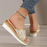 2023 New Fashion Striped Platform Slippers Women Summer Canvas Wedge Sandals Woman Plus Size Non Slip Casual