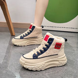 Women Winter Shoes Short Plush Platform Sneakers Vulcanize Lace-up Women Keep Warm Snow Botines Female 2023 Luxury Botas