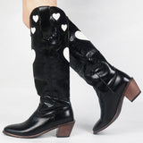 Design Female Western Boots Pointed Toe Slip-On Heart-Shaped 2023 Fashion Cowgirl Comfy Women Knee High