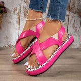 PU Leather Platform Sandals for Women Lightweight Non Slip Flat Sandals Woman Summer 2023 Dot Corss Strap Gladiator