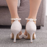 Breakj Cm White Pearl Tip-Pointed High-Heeled Sandals Fine Heel Size High Heeled Sandals Female Wedding Shoes