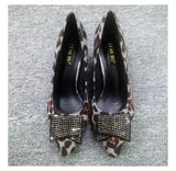 Sexy Leopard Crystal Shoes Pumps 2023 Autumn Shallow Mouth Slope Shoes Woman European American Pointed Wedges Singles