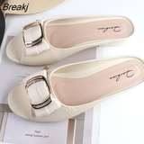 Ladies Sandals Summer Half Slippers Women's Fashion Square Buckle Casual Thick Heel Outer Wear Flat