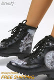 Women's Boots Autumn and Winter New 2023 British Fashion Women's Tooling Boots Skull Flower Print High-top Boots