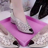 Lace Sexy Pointed Toe Women Shoes Summer 2023 Designer Mid Heels Shallow Mature Dress Woman Shoes Pumps Mujer