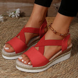 Summer Platform Wedge Sandals Women Plus Size 42 Elastic Strap Gladiator Sandals Woman Patchwork Thick Bottom