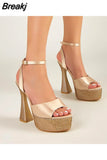 High Heels Women's Sandals Summer 2023 Fashion Party Banquet Ankle Buckle Shoes Rhinestones Open Toe Comfy Ladies
