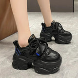 PU Chunky Sneakers for Women 2023 Non Slip Platform Sports Shoes Woman Thick Sole Lace Up Vulcanize Shoes Zapatillas
