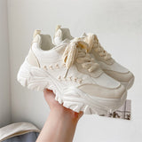 Women Spring Women's Sneakers Height Increasing Beige Black Autumn Chunky Shoes Leisure Shoes Lace Up Zapatillas