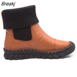 2022 Women Winter Ankle Boots Handmade Velvet Flat With Boots Shoe Comfortable Casual Genuine Leather Shoes Women Snow