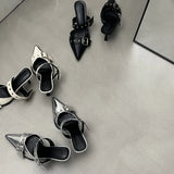 Breakj Summer ~ Pointed Belt Buckle Thin Belt Buckle Single Shoes Silver Back High Heel