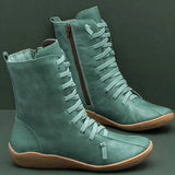 Women Boots Vintage Zipper Lace Up Ankle Ladies Retro Leather Shoes Woman High Top Shoes Women's Female Fashion