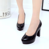 High Heels Shoes Women White Wedding Shoes Thick 10 CM Heels Fashion Party Pumps Footwear Black Red Round Zapatos De