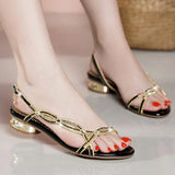 New Bohemian Fashion Diamond Sandals Summer Leather Flat Sandals Non-Slip Crystal