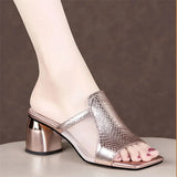 Women's New Summer Fashion Cool Slippers 2023 Sequin Rhinestone Outer Wear Women's Thick Heel Soft Leather Large Size43