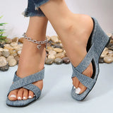 Fashion Denim High Heels Women Slippers Summer 2023 Open Toe Wedge Sandals Woman Plus Size Non Slip Beach Shoes