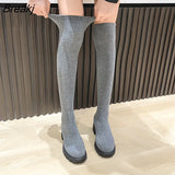 Slim Over The Knee Stretch Socks Boots Women Autumn Thick High Heels Long Boots Woman Anti-slip Platform Shoes