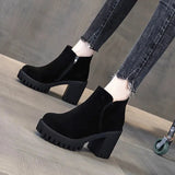 Punk Style Booties Black Female Ankle Boots Very High Heels Combat Short Shoes for Women Heeled Suede Winter 2023