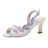 Women's Rhinestones Mesh High Heel Sandals Summer New Fashion Korean Style Peep Toe Buckle Strap Slingback Shoes Sandalias