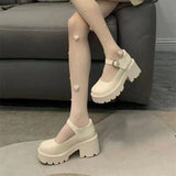 Small Leather Shoes Female White Thick Soles High Soft Sister Mary Jane Shoes Thick Heels Round Head Single Shoes In Spring And Summer Of