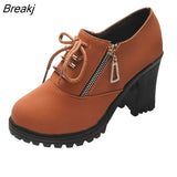 Women Ankle Boots Autumn Winter Buckle Zip Lace Up Short Boots Ladies Fashion Platform Shoes Female Chunky High