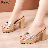 Summer Peep Toe Platform High Heels 10cm 13cm Slippers Black Gold Non-slip Women Wedding Shoes Designer Sandals