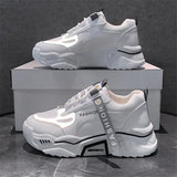 2023 Spring Reflective Platform Sneakers Women Shoes Korean Lace Up Chunky Sneakers Mixed Color Women's Vulcanize