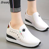 Platform Wedges Women's Sneakers High Quality Rhinestone Mesh Breathable Increased Casual Black Autumn Vulcanized