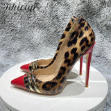 Patchwork Leopard Women Pointy Toe High Heel Shoes for Party Show Event Sexy Slip On Stiletto Pumps