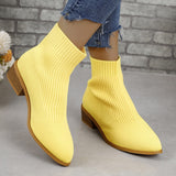 Knit Women Boots Stretch Fabric Solid High Heels Pointed Toe Breathable Socks Shoes for Women Slip on Casual Ankle
