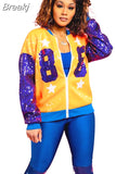 Spring Fashion Sequined Baseball Jackets Womens Patchwork Zipper Long Sleeve Coats Casual Sports Glitter Outerwear