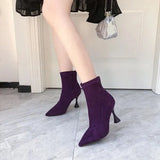 Women Boots High Heels Shoes Luxury Designer Boots-Women Stiletto Ankle Pointy Fashion Stockings Rubber 2024 Ladies Lace-Up