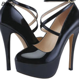 Women Pumps 14cm Super High heels for woman Sexy ankle Strap Platform shoes Party Dress Red Wedding Lady