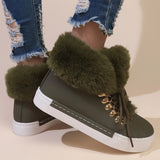 Fur Warm Winter Sneakers for Women 2023 New Thick Plush Flat Cotton Shoes Woman Lace Up Non Slip Snow Boots Plus Size