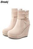 Women Boots High Heels Female Shoes Boots-Women Luxury Designer Crystal Stiletto Rubber Ladies 2023 Fashion Wedge