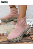Women Boots High Top Slip-on Breathable Socks Shoes Fashion Women's Chunky Sneakers Pink Black Platform Sport