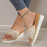 2023 New Fashion Striped Platform Slippers Women Summer Canvas Wedge Sandals Woman Plus Size Non Slip Casual