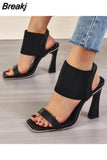 High Heel Sandal Black Mid-heel Sandals Women Summer All-match Thick Heel Elegant Retro Open Toe Pumps Women