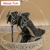 Bowknot Pumps Women New Silver Bling Sequins Wedding Party Shoes Woman Luxury Bling Upper Dress Heels Party