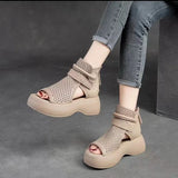 Women Summer Sandals Roman High Heels Shoe Ladies Vintage Genuine Leather Thick Bottom Sandalias Mujer Sapato Feminino